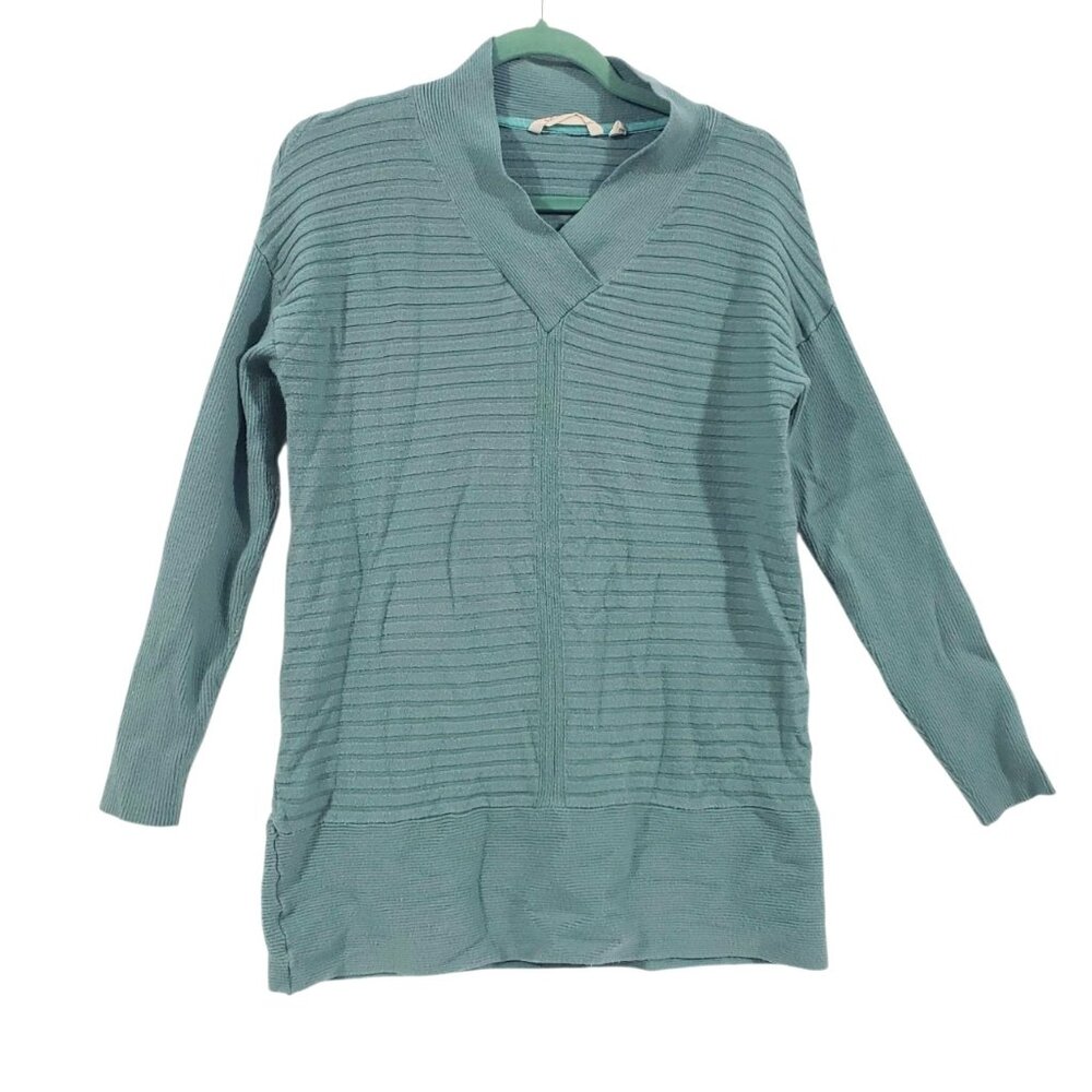 SOFT SURROUNDINGS Teal Bohème Pullover Sweater V-Neck Long Sleeve Size XS